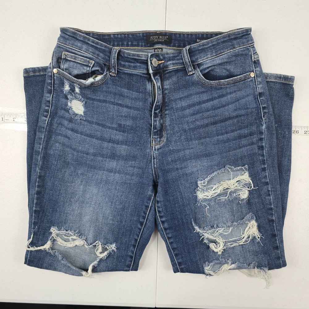 Judy Blue JB82156MD Distressed Boyfriend Fit Jeans Women's 11/30 Medium Wash 454